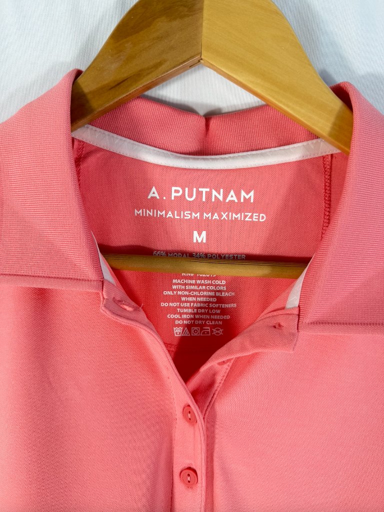 A Putnam Butter Soft Classic Sleeveless Cropped Polo Salmon Rose Pink Medium Nwt — image 4 of 7